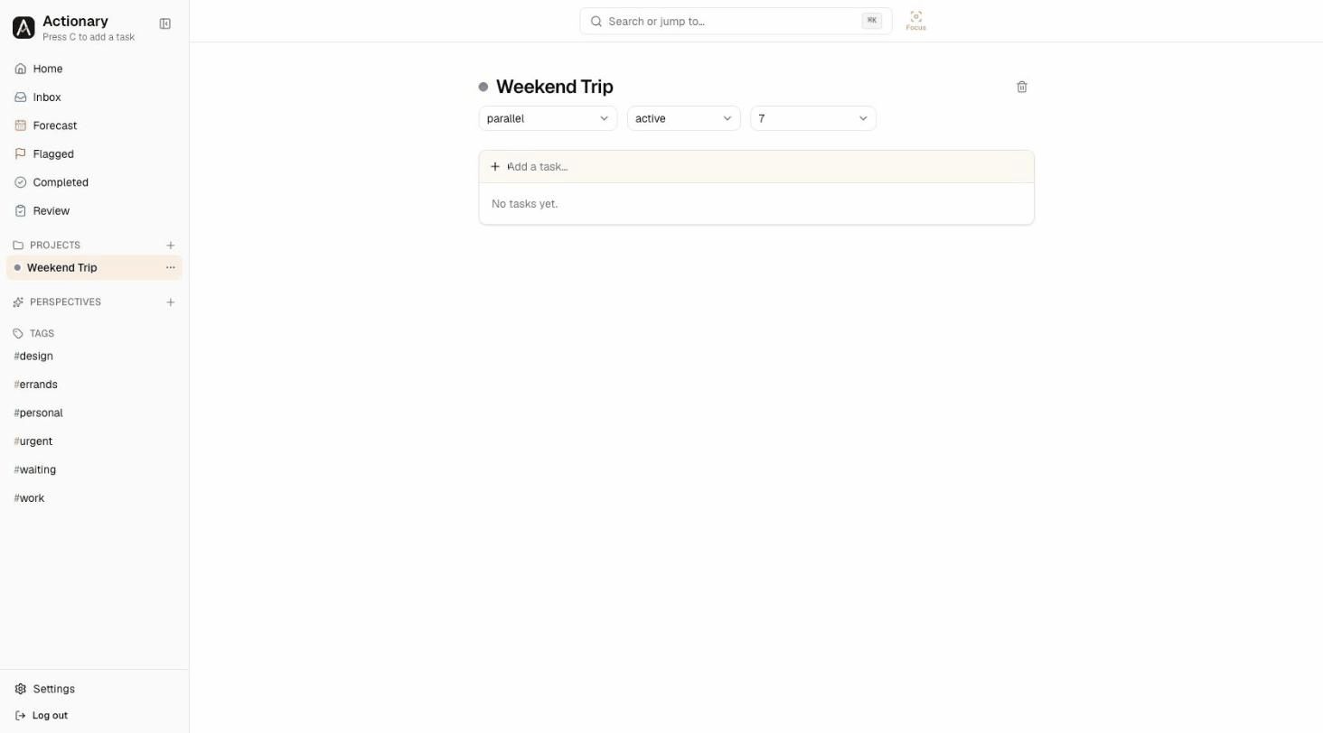 Adding, completing, and flagging tasks in Actionary